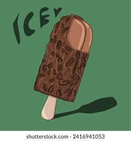 24 january, Illustration vector design of ice cream  chocolate with shadow on green background - Illustration vector by nurdal 