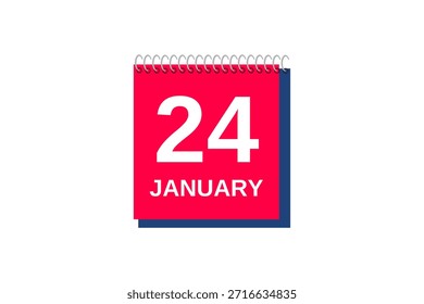24 de enero mes Vector de un solo día, ilustración, calendario con rojo, azul y blanco color de fondo icono de calendario del 24 de enero