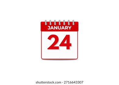 24 de janeiro mês vetor dia único, ilustração, calendário com preto e branco ícone de calendário de fundo de cor de 24 de janeiro