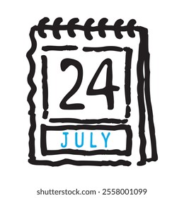 24 July date calendar - A simple yet elegant line art illustration of a date calendar captures the essence of organization and timekeeping. The clean lines and minimalistic design 