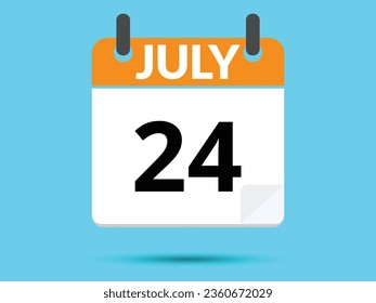 24 July. Flat icon calendar isolated on blue background. Vector illustration.