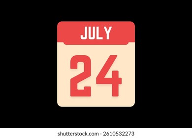 24 July icon text page monthly web design on coral, white, tangerine and black background vector, icon, or illustration with the month of July 24