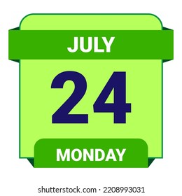 24 July, Monday. Date template. Useful design for calendar or event promotion. Vector illustration EPS 10 File. Isolated on white background.