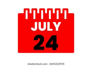 24 de julio Mes Vector de un solo día, ilustración, calendario con rojo, negro y blanco Icono de calendario de fondo de color del 24 de julio