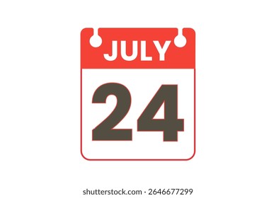 24 july month single day vector, illustration, calendar with red, black and white color background calendar icon of july 24