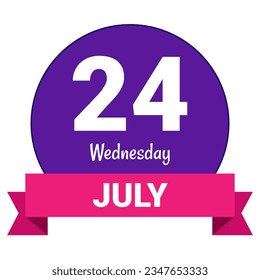 24 July, Wednesday. Date template. Useful design for calendar or event promotion. Vector illustration EPS 10 File. Isolated on white background. 