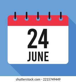 24. Juni-Kalender. blauer Hintergrund. Vektorkalender.
