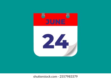 24  June calendar icon text page monthly web design on red, and blue background vector, icon, or illustration with the month of June 24