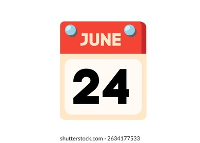 24 June calendar icon text page monthly web design on Coral, Peach, Black, Blue and White background vector, icon, or illustration with the month of June 24