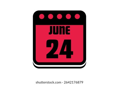 24 June calendar icon text page monthly web design on red, black and white background vector, icon, or illustration with the month of June 24