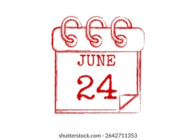 24 June calendar icon text page monthly web design on red, black and white background vector, icon, or illustration with the month of June 24