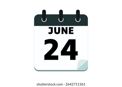 24 June calendar icon text page monthly web design on red, black and white background vector, icon, or illustration with the month of June 24