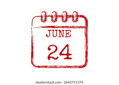 24 June calendar icon text page monthly web design on red, black and white background vector, icon, or illustration with the month of June 24