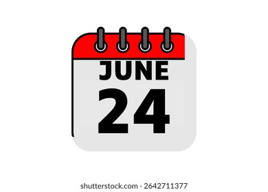 24 June calendar icon text page monthly web design on red, black and white background vector, icon, or illustration with the month of June 24