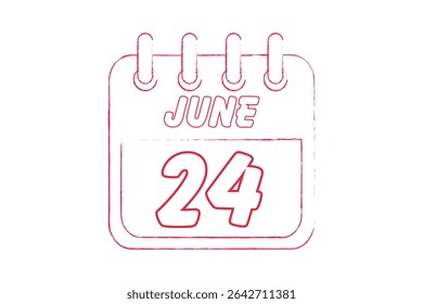 24 June calendar icon text page monthly web design on red, black and white background vector, icon, or illustration with the month of June 24