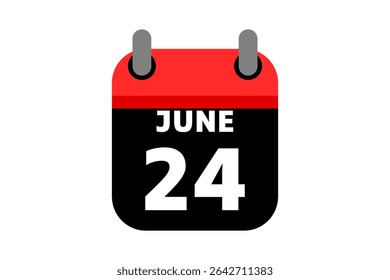 24 June calendar icon text page monthly web design on red, black and white background vector, icon, or illustration with the month of June 24