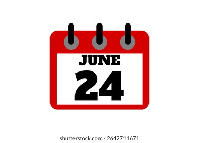 24 June calendar icon text page monthly web design on red, black and white background vector, icon, or illustration with the month of June 24