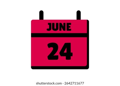 24 June calendar icon text page monthly web design on red, black and white background vector, icon, or illustration with the month of June 24