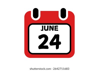 24 June calendar icon text page monthly web design on red, black and white background vector, icon, or illustration with the month of June 24