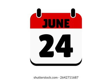 24 June calendar icon text page monthly web design on red, black and white background vector, icon, or illustration with the month of June 24