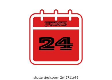 24 June calendar icon text page monthly web design on red, black and white background vector, icon, or illustration with the month of June 24