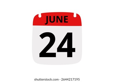24 junho calendário ícone página de texto design mensal web em vermelho, preto e branco fundo vetor, ícone, ou ilustração com o mês de junho 24