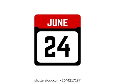 24 June calendar icon text page monthly web design on red, black and white background vector, icon, or illustration with the month of June 24