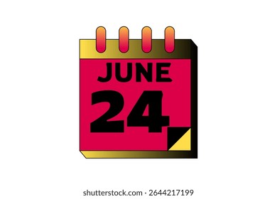 24 junho calendário ícone página de texto design mensal web em vermelho, preto e branco fundo vetor, ícone, ou ilustração com o mês de junho 24