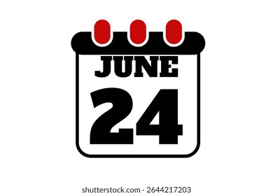 24 junho calendário ícone página de texto design mensal web em vermelho, preto e branco fundo vetor, ícone, ou ilustração com o mês de junho 24