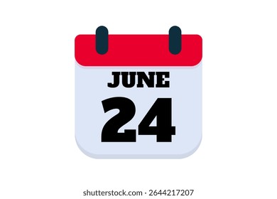 24 junho calendário ícone página de texto design mensal web em vermelho, preto e branco fundo vetor, ícone, ou ilustração com o mês de junho 24