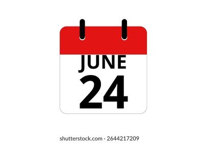 24 junho calendário ícone página de texto design mensal web em vermelho, preto e branco fundo vetor, ícone, ou ilustração com o mês de junho 24