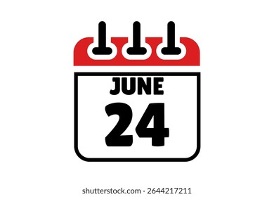 24 junho calendário ícone página de texto design mensal web em vermelho, preto e branco fundo vetor, ícone, ou ilustração com o mês de junho 24