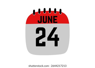 24 junho calendário ícone página de texto design mensal web em vermelho, preto e branco fundo vetor, ícone, ou ilustração com o mês de junho 24