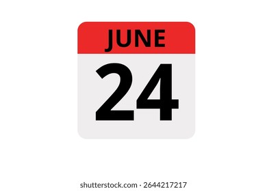 24 junho calendário ícone página de texto design mensal web em vermelho, preto e branco fundo vetor, ícone, ou ilustração com o mês de junho 24