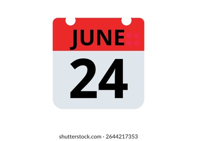 24 junho calendário ícone página de texto design mensal web em vermelho, preto e branco fundo vetor, ícone, ou ilustração com o mês de junho 24