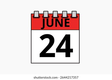 24 junho calendário ícone página de texto design mensal web em vermelho, preto e branco fundo vetor, ícone, ou ilustração com o mês de junho 24