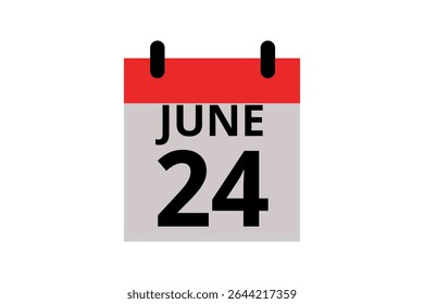 24 junho calendário ícone página de texto design mensal web em vermelho, preto e branco fundo vetor, ícone, ou ilustração com o mês de junho 24