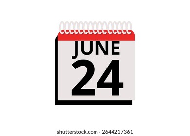 24 junho calendário ícone página de texto design mensal web em vermelho, preto e branco fundo vetor, ícone, ou ilustração com o mês de junho 24