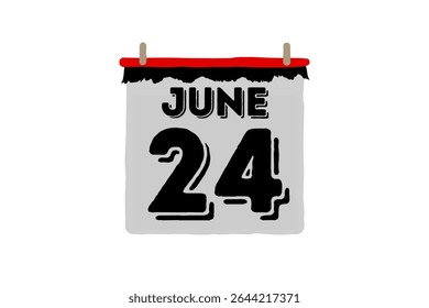 24 June calendar icon text page monthly web design on red, black and white background vector, icon, or illustration with the month of June 24