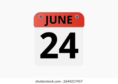 24 junho calendário ícone página de texto design mensal web em vermelho, preto e branco fundo vetor, ícone, ou ilustração com o mês de junho 24