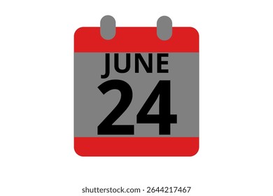 24 junho calendário ícone página de texto design mensal web em vermelho, preto e branco fundo vetor, ícone, ou ilustração com o mês de junho 24