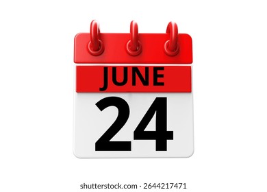 24 junho calendário ícone página de texto design mensal web em vermelho, preto e branco fundo vetor, ícone, ou ilustração com o mês de junho 24
