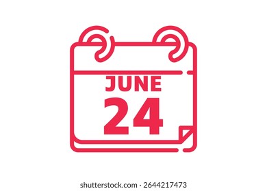 24 junho calendário ícone página de texto design mensal web em vermelho, preto e branco fundo vetor, ícone, ou ilustração com o mês de junho 24