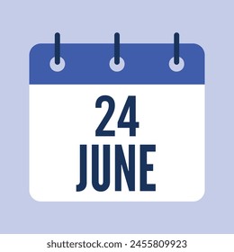 24 June Calendar, Isolated Vector Calendar.