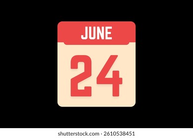 24 June icon text page monthly web design on coral, white, tangerine and black background vector, icon, or illustration with the month of June 24