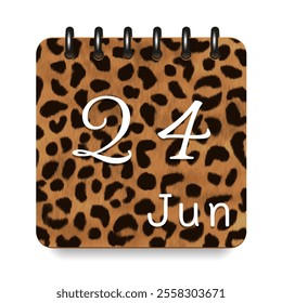 24 June. Leopard print calendar daily icon. White letters. Date day week Sunday, Monday, Tuesday, Wednesday, Thursday, Friday, Saturday.