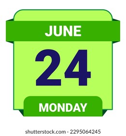 24 June, Monday. Date template. Useful design for calendar or event promotion. Vector illustration EPS 10 File. Isolated on white background. 