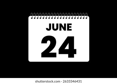 24 June month single day vector, illustration, calendar with black and white color background calendar icon of June 24