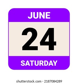 24 June, Saturday. Date template. Useful design for calendar or event promotion. Vector illustration EPS 10 File.