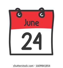 24 June. Vector flat daily calendar icon. Date and time, day, month. Holiday
